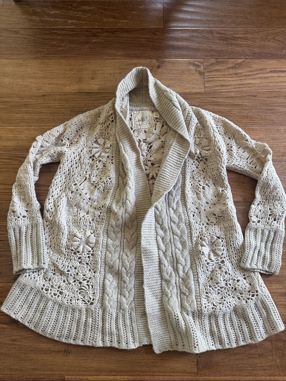 Angel Of The North Cream Open-Weave Cable & Lace Cardigan